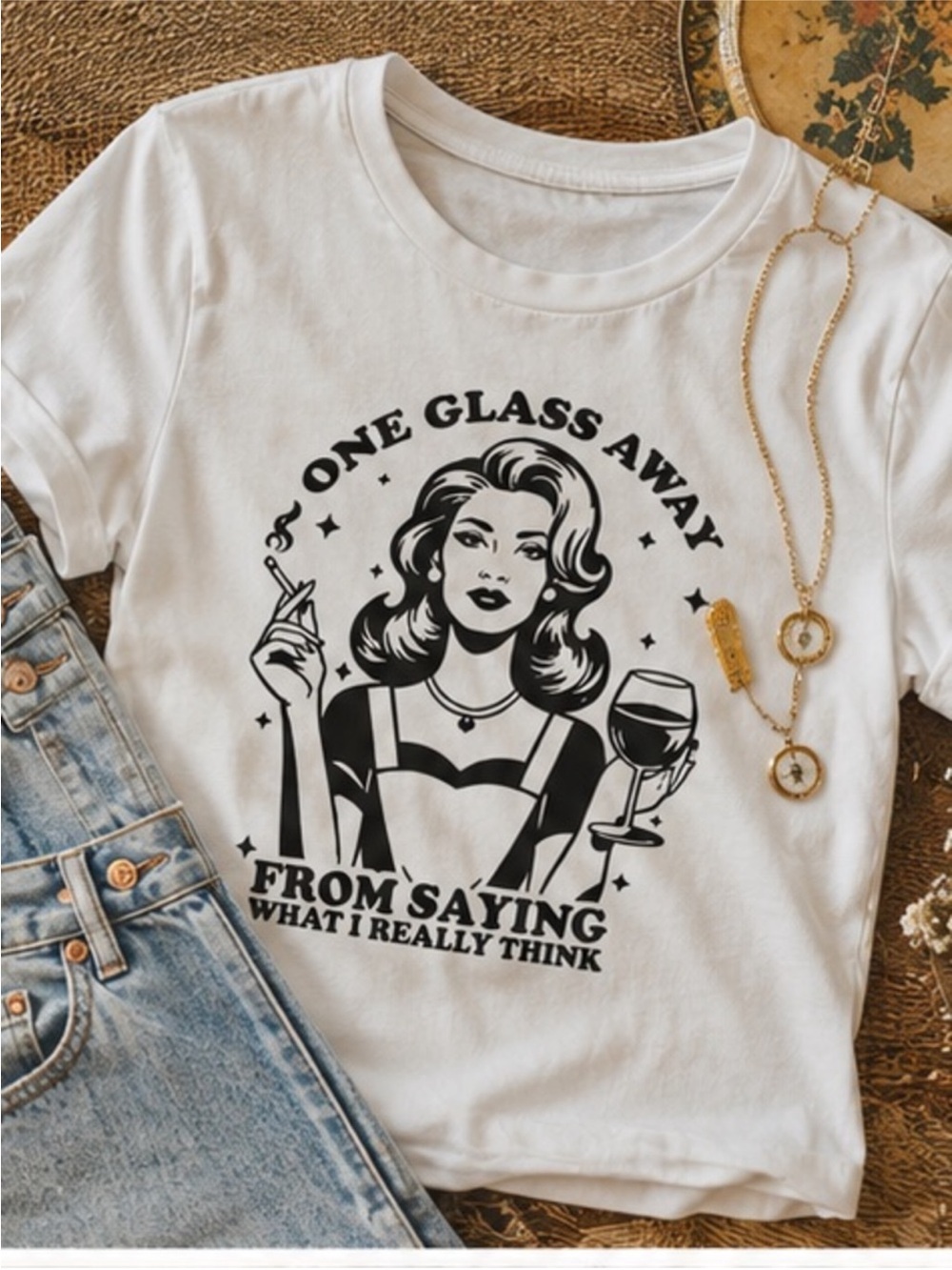 Women's White Graphic Tee - One Glass Away - Picture 4 of 4